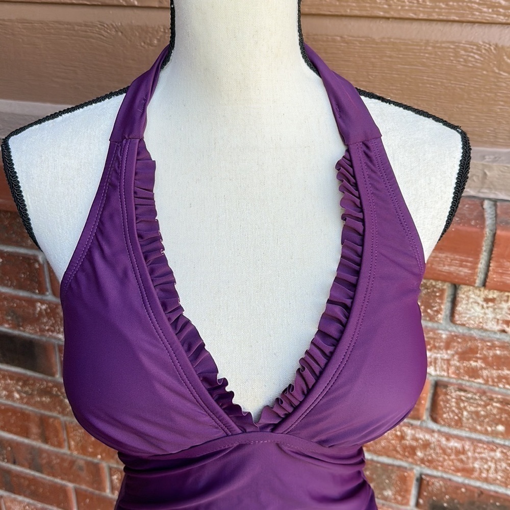 Women's Purple Tummy Control Halter Tankini Swim Top Size Small - Picture 2 of 6